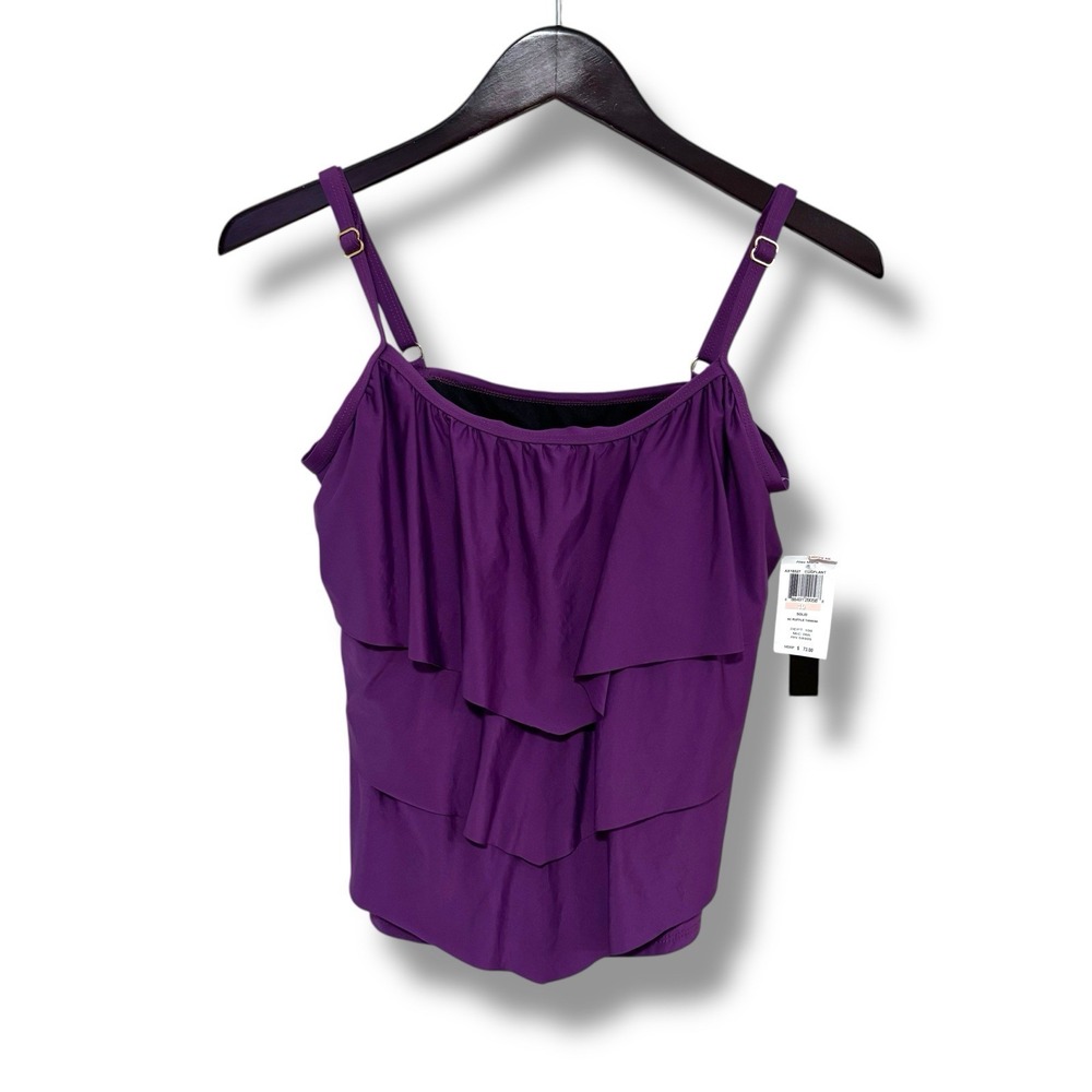 NWT ALEX MARIE TANKINI SC Ruffle Front Purple Eggplant Size 10 / 16.5 x 14.5
